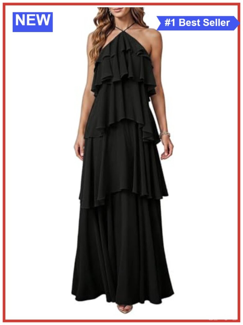 Womens Wedding Guest Maxi Dress Halter Ruffle Tie Backless Sleeveless Swing